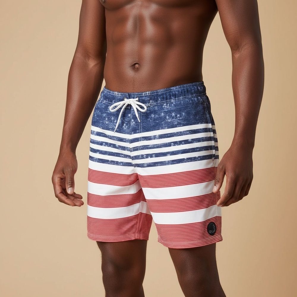 O’Neill American Flag Board Shorts Men’s‎ 33 Red White Blue USA Swim Trunks